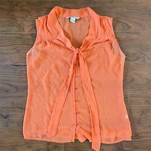 Banana Republic Orange Mesh Sheer Front Tie Sleeveless Blouse Top Shirt